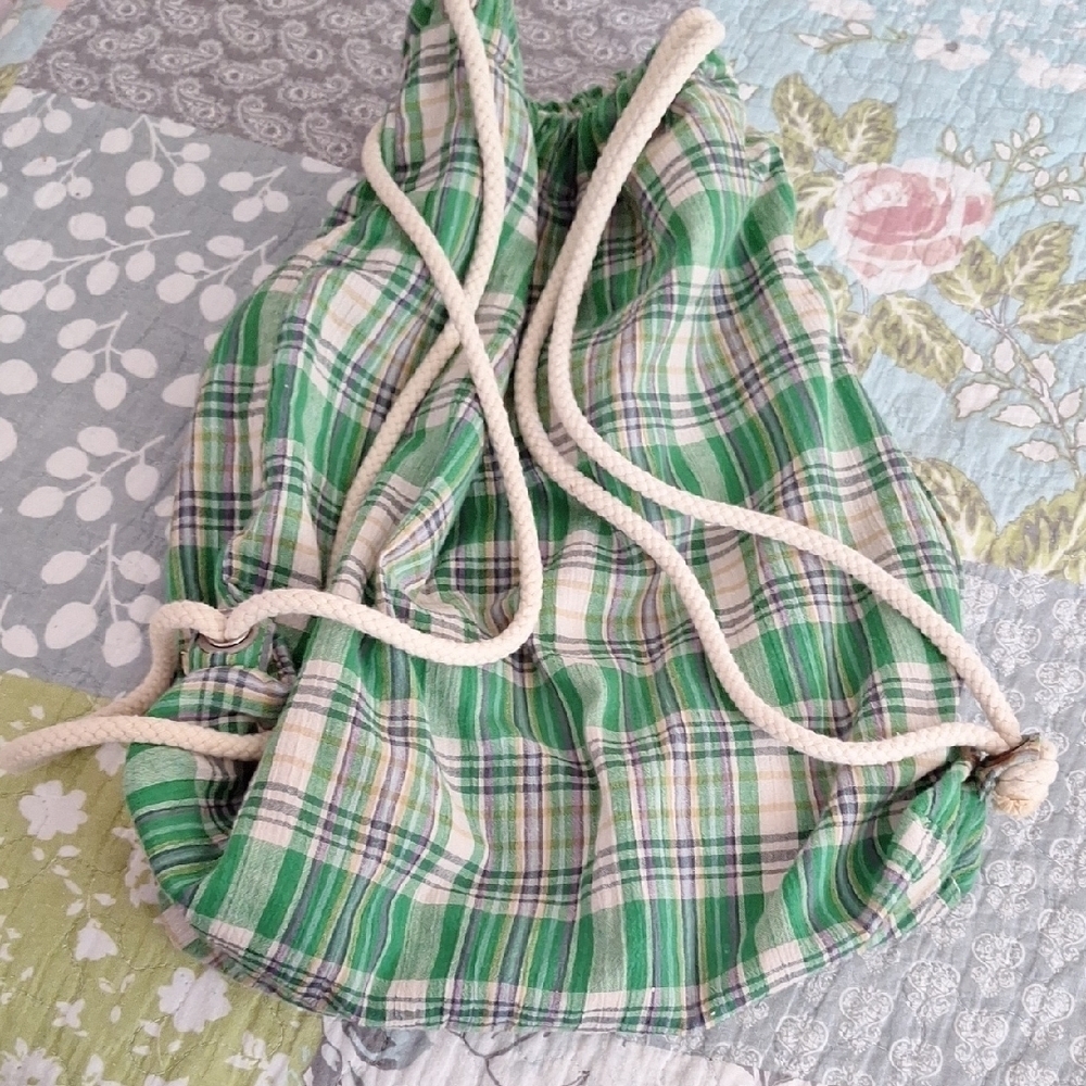 Vintage Beige and Green Plaid Bag